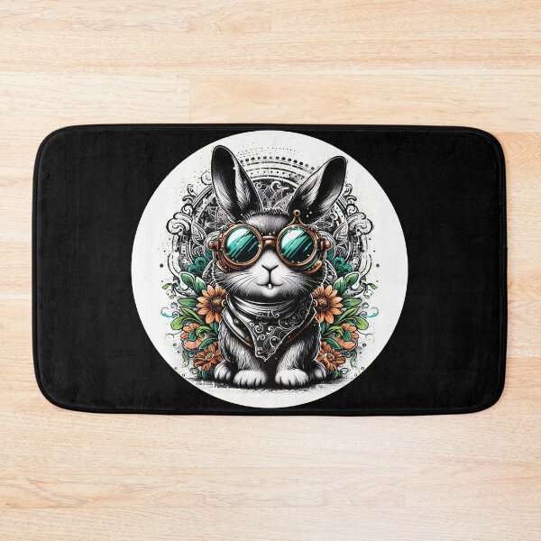 Item preview, black and white rabbit wearing sunglasses, cyberpunk, psychedelic, steampunk designed and sold by Mechanical-Artt.