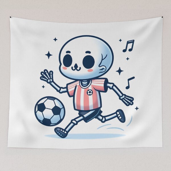 Item preview, Kawaii Whimsical Skeleton Playing Soccer With Sports Jersey designed and sold by CanvasCutie.