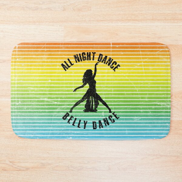 Item preview, Black silhouette of a woman dancing belly dsnce against a background of colorful stripes designed and sold by HarridanCreates.