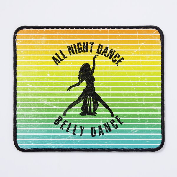 Item preview, Black silhouette of a woman dancing belly dsnce against a background of colorful stripes designed and sold by HarridanCreates.