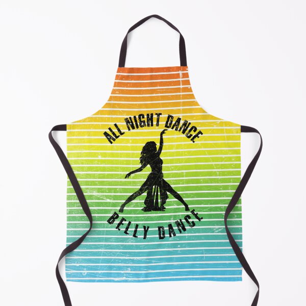 Item preview, Black silhouette of a woman dancing belly dsnce against a background of colorful stripes designed and sold by HarridanCreates.