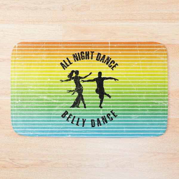 Item preview, Black silhouette of a couple dancing belly dance against a background of colorful stripes designed and sold by HarridanCreates.