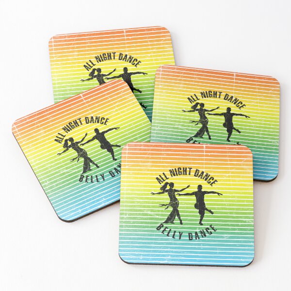 Item preview, Black silhouette of a couple dancing belly dance against a background of colorful stripes designed and sold by HarridanCreates.