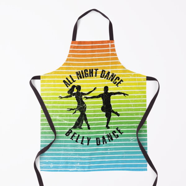 Item preview, Black silhouette of a couple dancing belly dance against a background of colorful stripes designed and sold by HarridanCreates.