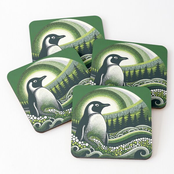 Item preview, Forest Green Dark Lime Penguin Forest Moon And Geometric Dot Waves designed and sold by PenguinForests.