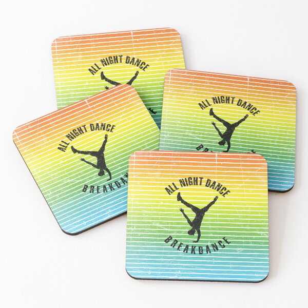 Item preview, Black silhouette of a man dancing breakdance against a background of colorful stripes designed and sold by HarridanCreates.