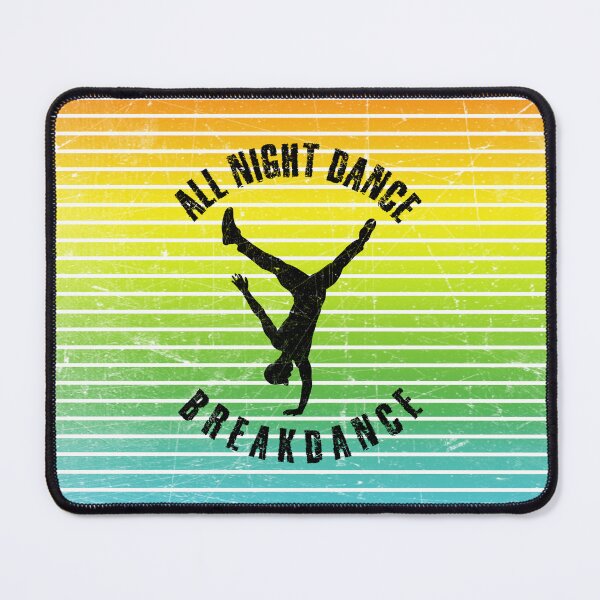 Item preview, Black silhouette of a man dancing breakdance against a background of colorful stripes designed and sold by HarridanCreates.