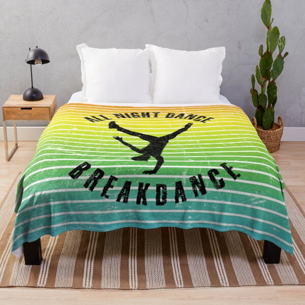 Item preview, Black silhouette of a man dancing breakdance against a background of colorful stripes designed and sold by HarridanCreates.