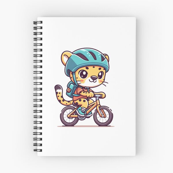 Item preview, Kawaii Cheetah Wearing A Helmet And A Backpack Riding A Bicycle designed and sold by CanvasCutie.