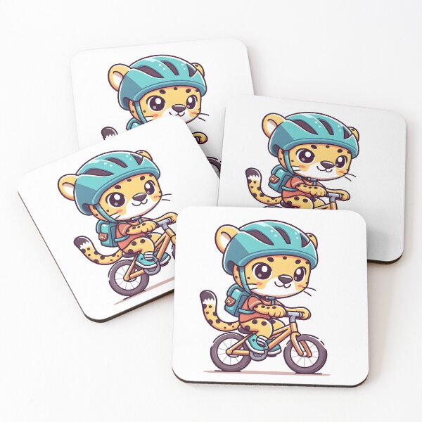 Item preview, Kawaii Cheetah Wearing A Helmet And A Backpack Riding A Bicycle designed and sold by CanvasCutie.