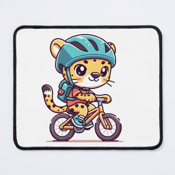 Item preview, Kawaii Cheetah Wearing A Helmet And A Backpack Riding A Bicycle designed and sold by CanvasCutie.