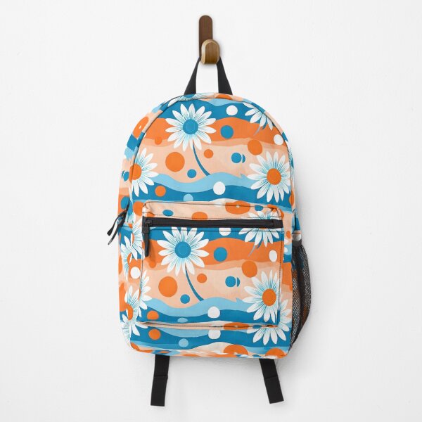 Item preview, Retro Mid Century Modern Flower Pattern Peach, Sky Blue designed and sold by Prints and Lifestyle.