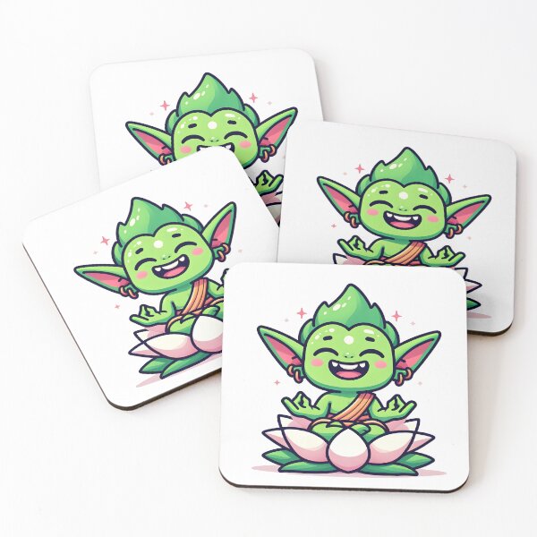 Item preview, Kawaii Grinning Goblin With Sitting On A Lotus Flower designed and sold by CanvasCutie.