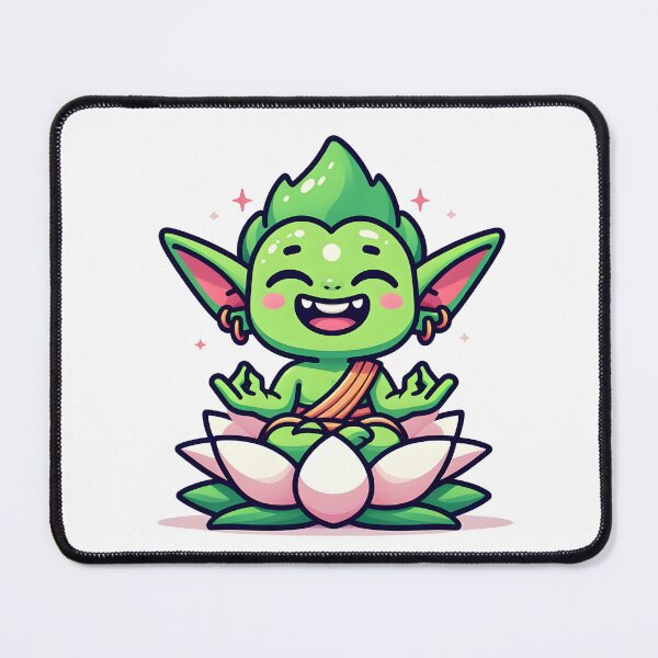 Item preview, Kawaii Grinning Goblin With Sitting On A Lotus Flower designed and sold by CanvasCutie.