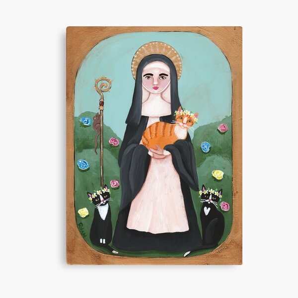 Vista previa del artículo con la obra «Santa Gertrudis de Nivelles y Gato», diseñado y vendido por KilkennyCat Art.