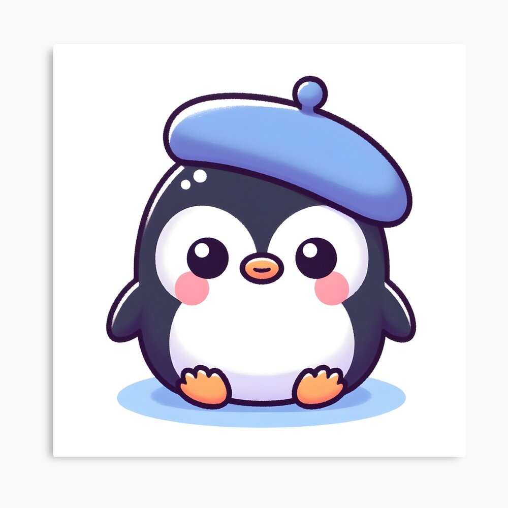 Kawaii Penguin With Beret Poster