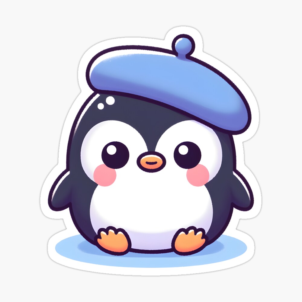 Kawaii Penguin With Beret Poster