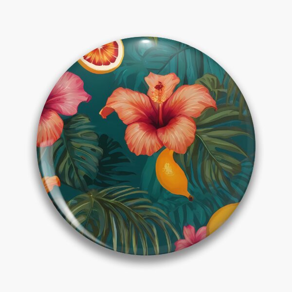 Item preview, inspired pattern featuring palm leaves, hibiscus flowers, and tropical fruits. designed and sold by brokenpones.