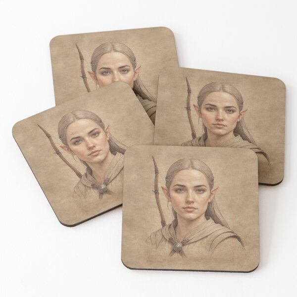 Item preview, Elven archer woman. Fantasy vintage illustration on parchment. designed and sold by twisted-dot.