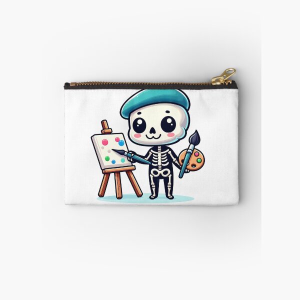 Item preview, Kawaii Silly Skeleton With Beret And Artist Palette Painting On An Easel designed and sold by CanvasCutie.