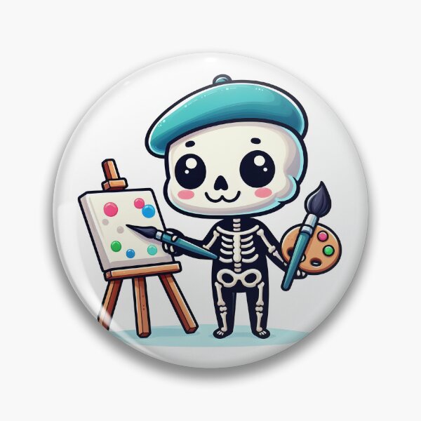 Item preview, Kawaii Silly Skeleton With Beret And Artist Palette Painting On An Easel designed and sold by CanvasCutie.