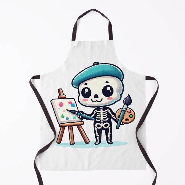 Item preview, Kawaii Silly Skeleton With Beret And Artist Palette Painting On An Easel designed and sold by CanvasCutie.