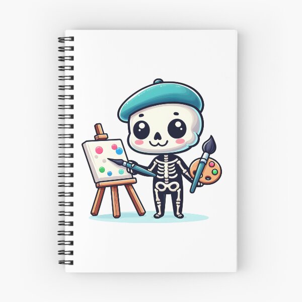 Item preview, Kawaii Silly Skeleton With Beret And Artist Palette Painting On An Easel designed and sold by CanvasCutie.