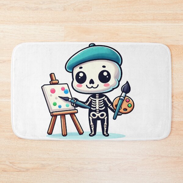 Item preview, Kawaii Silly Skeleton With Beret And Artist Palette Painting On An Easel designed and sold by CanvasCutie.