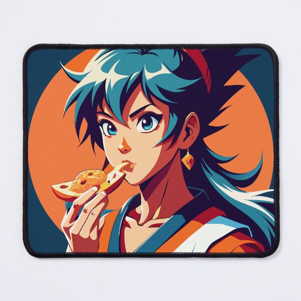 Item preview, Dynamic Anime-Inspired Art: Stylized Female Character with Martial Arts Flair and Pizza Bite designed and sold by Rosa Elena Albornoz Mendez.