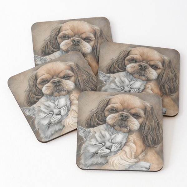 Item preview, Adorable sketch of a Shih Tzu and cat embracing designed and sold by dcrc.