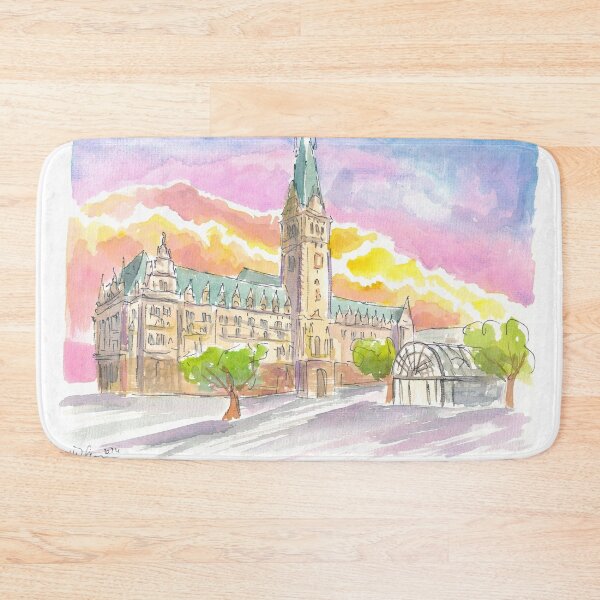 Item preview, Hamburg Germany City Hall Sunset Watercolor Scene designed and sold by artshop77.