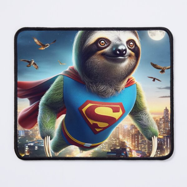 Item preview, Sloth with striking, alert eyes, wearing a colorful superhero costume with a large "S" on its chest designed and sold by AndreaMart.