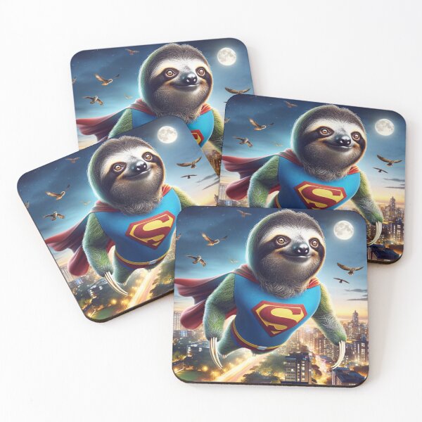 Item preview, Sloth with striking, alert eyes, wearing a colorful superhero costume with a large "S" on its chest designed and sold by AndreaMart.