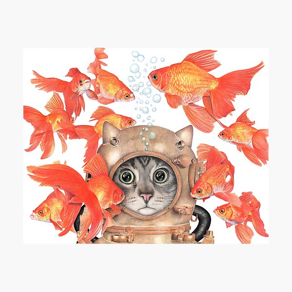 Item preview, Scuba Cat Among the Goldfish designed and sold by WendyBerry.