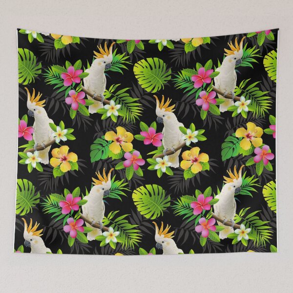 Item preview, White Parrot On Tropical Floral Leaf Background designed and sold by PinkCrushed.