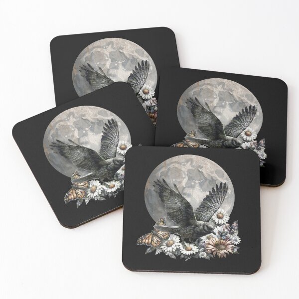 Item preview, Fullmoon crow and butterflies, witch, Halloween, black crows, raven, corvid, books, magic, witchcraft, Wicca designed and sold by Collagedream.