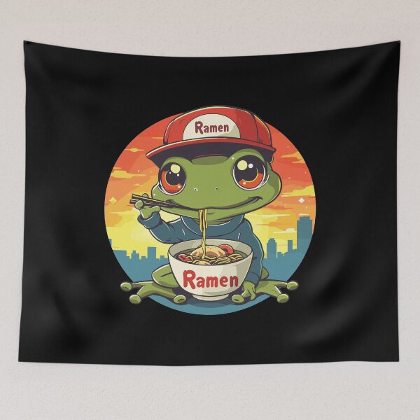 Item preview, Kawaii frog eating ramen designed and sold by MaateoDesign.