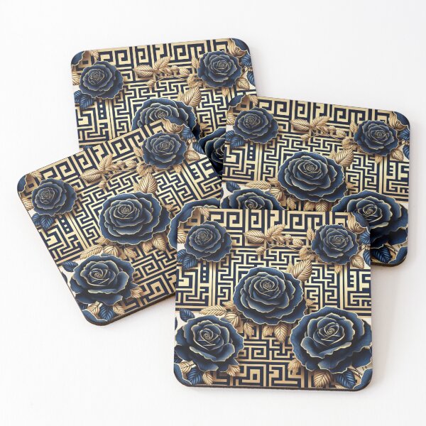 Item preview, Midnight Blue Greek Key Roses designed and sold by DesignsByPrnces.