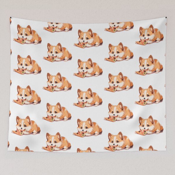 Item preview, Cute Kawaii Happy Corgi Dog Eating Pizza designed and sold by CozyKawaiiArt.