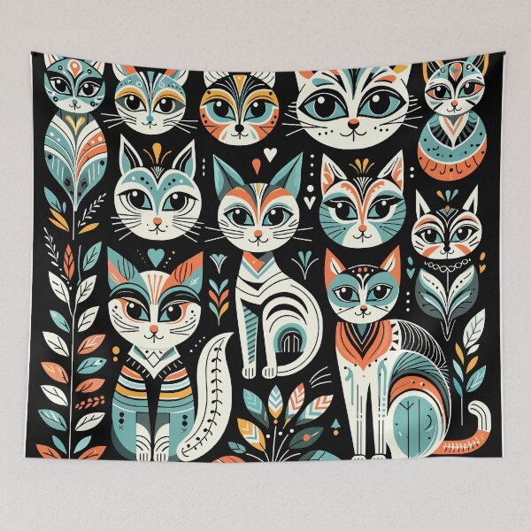 Item preview, Folklore Felines: Tribal Cat Tapestry pattern black cat designed and sold by toobel.