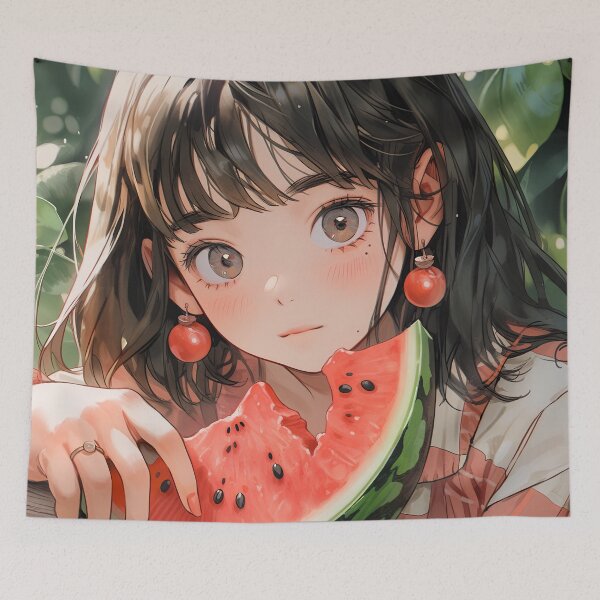 Item preview, Sunlit Serene Watermelon Anime Girl designed and sold by bubblegoth.