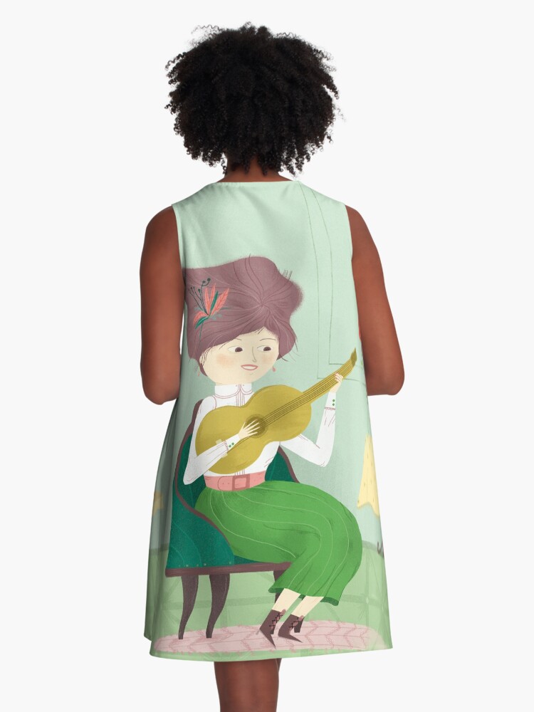 Imagen 3 de 4, Vestido acampanado con la obra Guitar Girl, diseñada y vendida por beabgv.