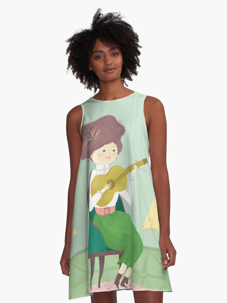 Imagen 1 de 4, Vestido acampanado con la obra Guitar Girl, diseñada y vendida por beabgv.