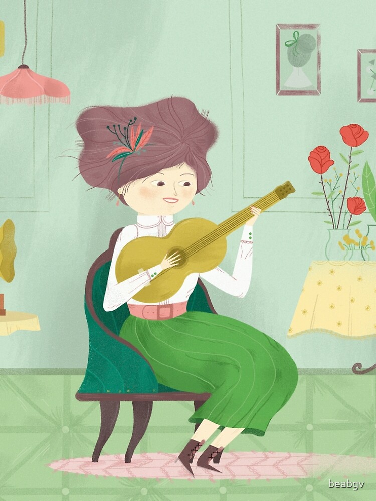 Imagen 4 de 4, Vestido acampanado con la obra Guitar Girl, diseñada y vendida por beabgv.