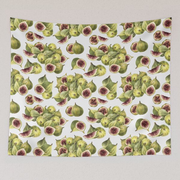 Item preview, A pile of ripe figs, picked whole and cut fruit hand-drawn watercolor seamless pattern  designed and sold by BartolArt.