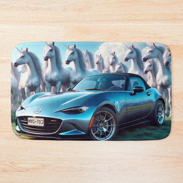 Item preview, AI generated fantasy Mazda MX-5 with Unicorns designed and sold by MartinPhotos.