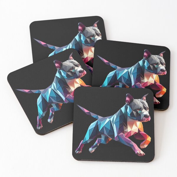 Item preview, staff dog, neon Staffordshire bull terrier running 3d geometric origami, 3D polygonal illustration designed and sold by CutOriginalArt.