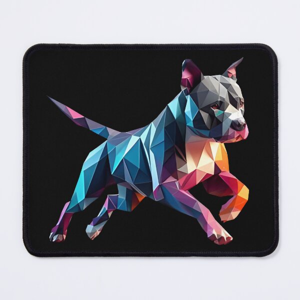 Item preview, staff dog, neon Staffordshire bull terrier running 3d geometric origami, 3D polygonal illustration designed and sold by CutOriginalArt.