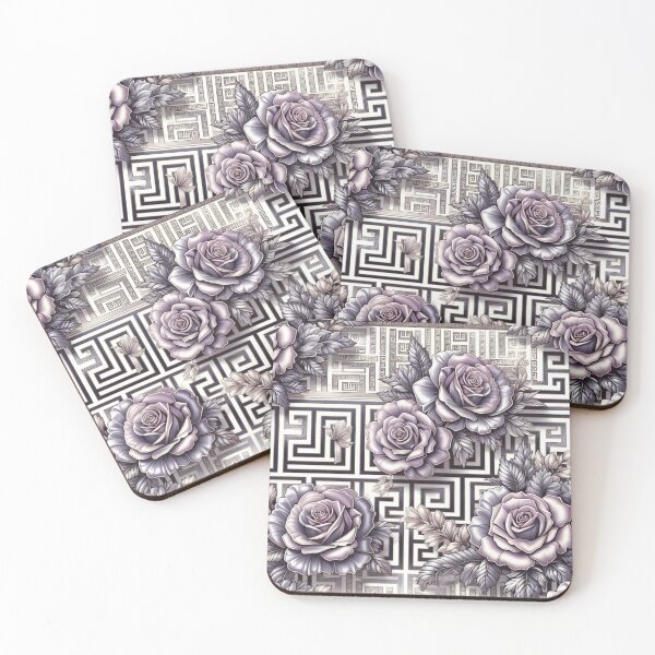 Item preview, Lilac Grey Greek Key Roses designed and sold by DesignsByPrnces.