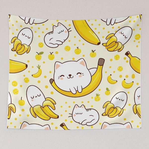 Item preview, Purrfect Peels: Whimsical Cat & Banana Playtime Pattern designed and sold by toobel.